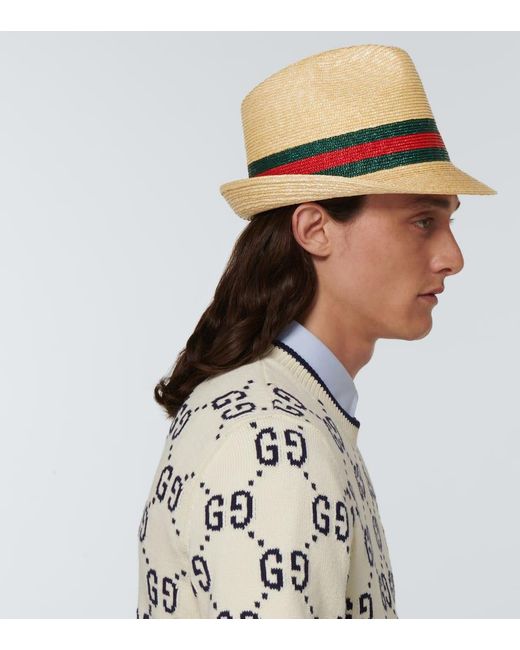 Gucci Natural Striped Straw Fedora for men