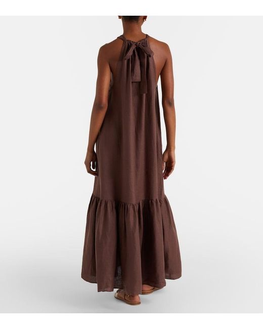 Asceno Brown Linen Maxi Dress