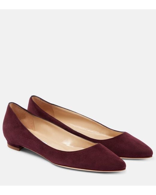 Manolo Blahnik Red Bb Suede Ballet Flats