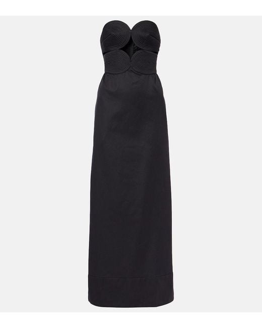 Adriana Degreas Black Strapless Cotton And Linen-Blend Maxi Dress