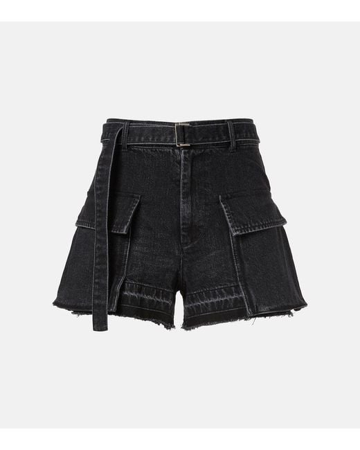 Sacai Black Belted Denim Shorts
