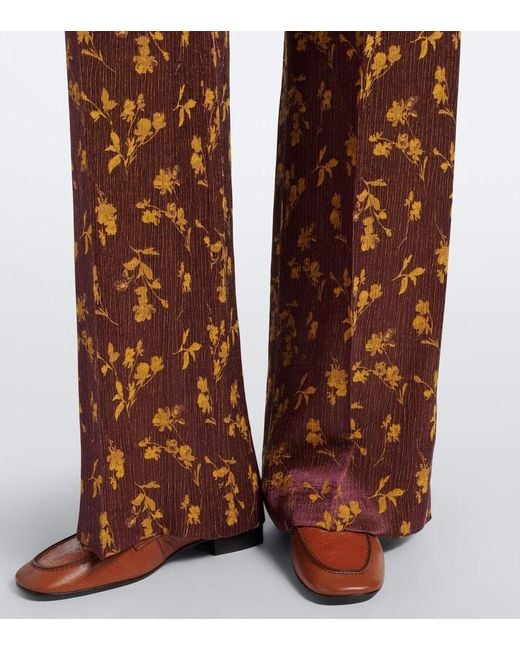 Dries Van Noten Brown Floral Wide-Leg Pants
