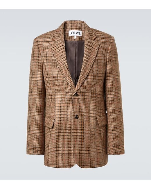 Loewe Brown Prince Of Wales Check Wool Blazer for men