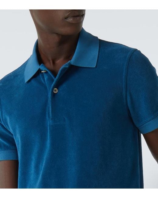 Tom Ford Blue Cotton-Blend Velvet Polo Shirt for men