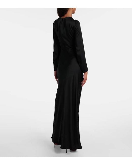 Max Mara Black Bird Satin Maxi Dress