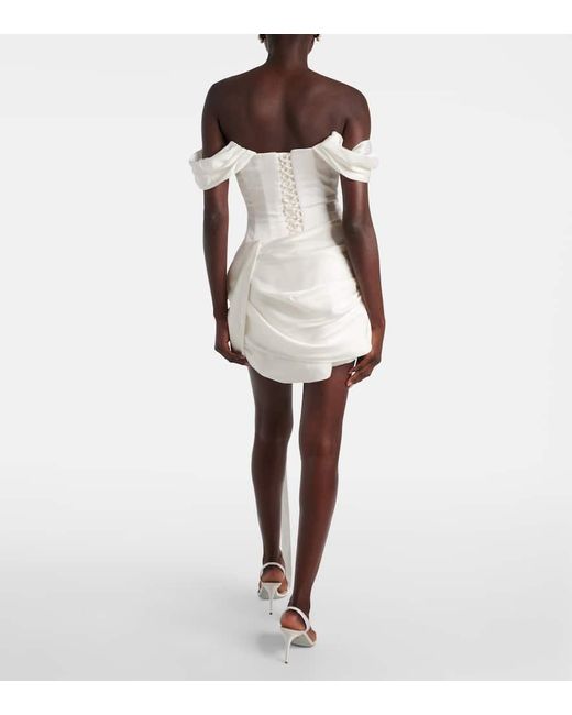 Clio Peppiatt White Paloma Beaded Draped Minidress