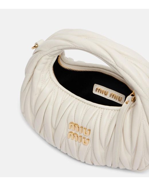 Miu Miu White Wander Mini Matelasse Leather Shoulder Bag