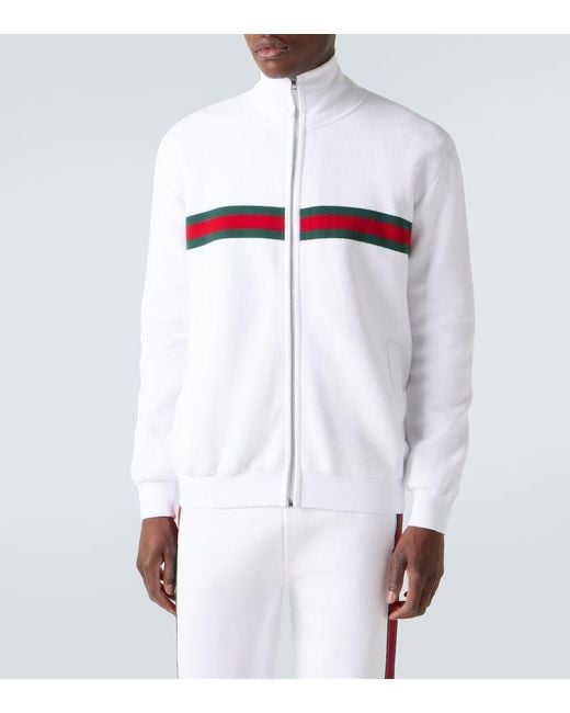 Veste Web Stripe En Coton Melange Gucci pour homme en coloris White