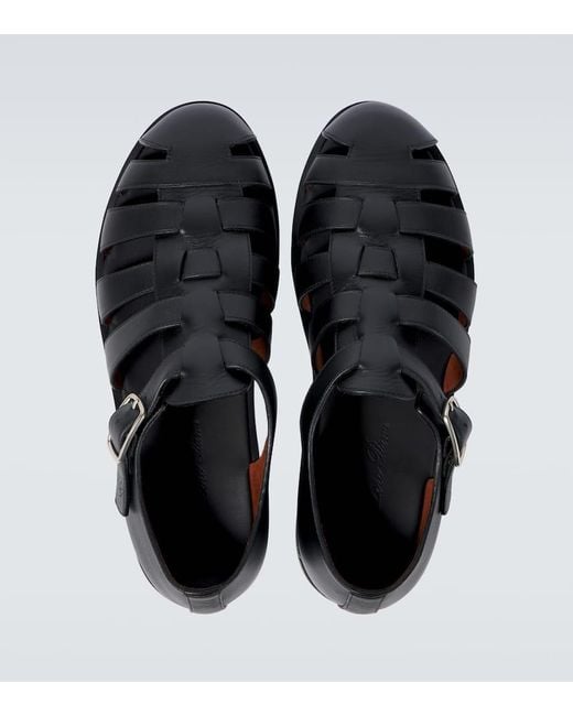 Loro Piana Black Maxime Walk Leather Fisherman Sandals for men