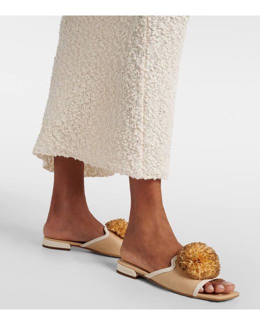 Jimmy Choo Metallic Nako Leather-Trimmed Raffia Slides