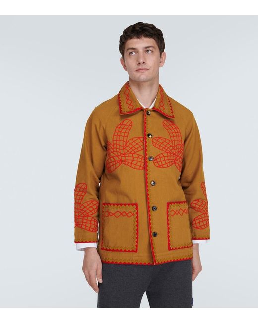 Bode Brown Field Maple Embroidered Cotton Coat for men