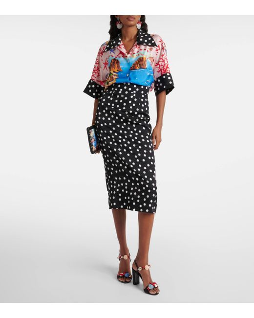 Dolce & Gabbana Black Capri Polka-dot Silk-blend Pencil Skirt