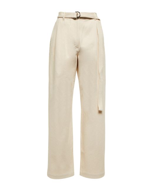 Jeans anchos de tiro alto con cinturón Peter Do de color White