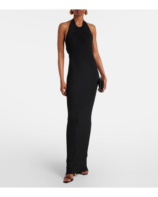 Nili Lotan Black Ribbed-Knit Halterneck Maxi Dress