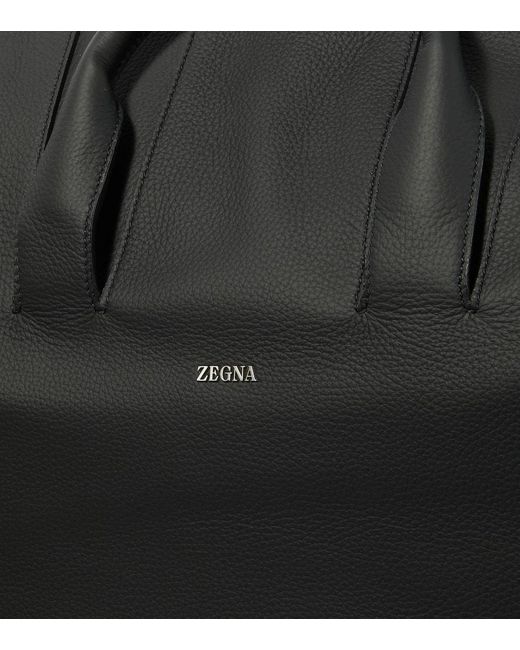 Zegna Black Raglan Leather Travel Bag for men