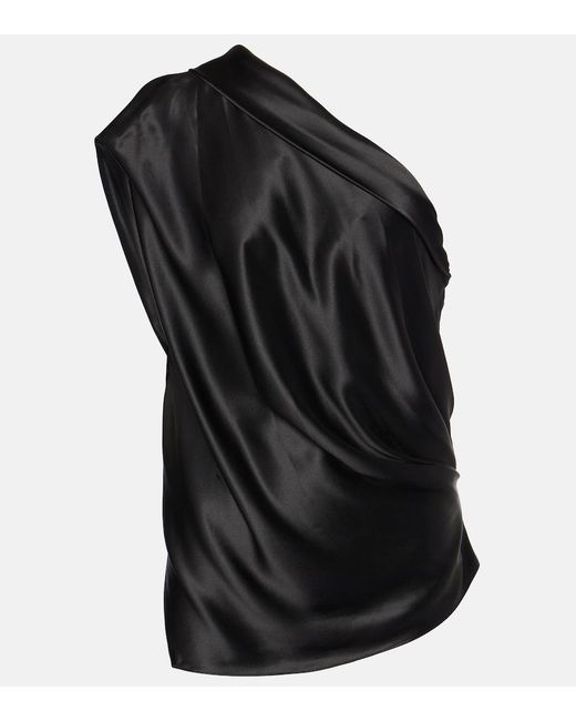 The Sei Black Asymmetric Silk Top