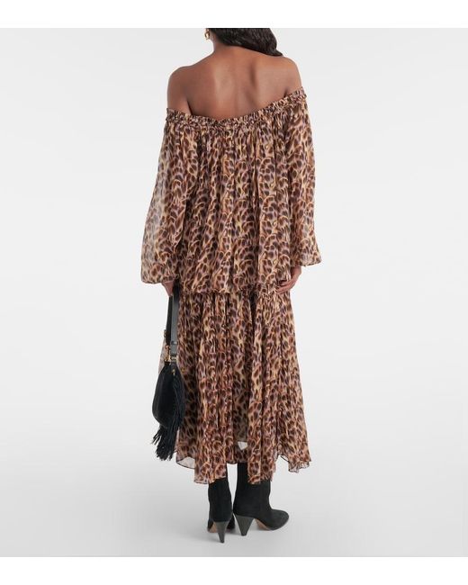 Isabel Marant Brown Vutti Printed Off-Shoulder Blouse
