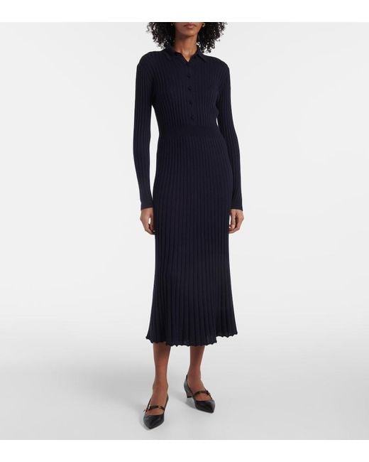 Gabriela Hearst Blue Ardor Ribbed-Knit Cashmere And Silk Polo Dress