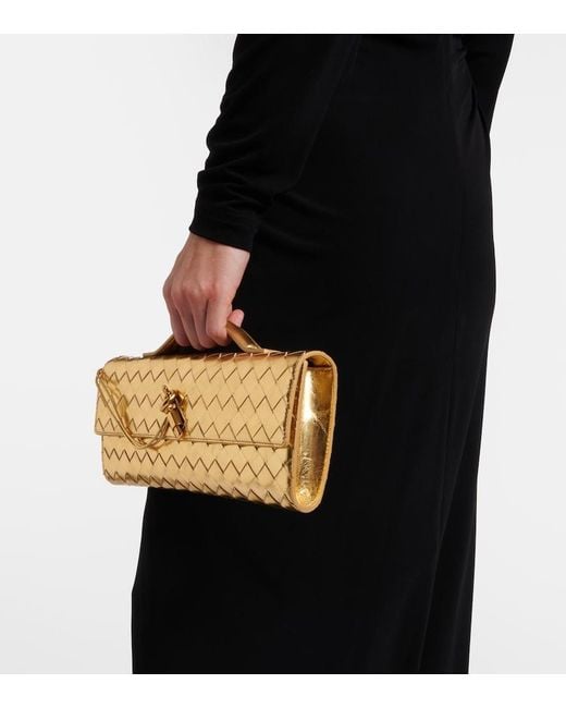 Bottega Veneta Andiamo Intrecciato Metallic Leather Clutch