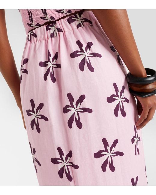 Cala De La Cruz Pink Magda Floral Linen Maxi Skirt