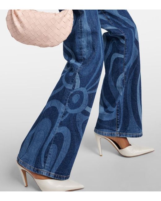 Emilio Pucci Blue Bedruckte Mid-Rise Straight Jeans