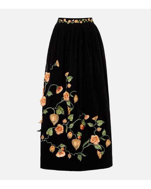 Agua Bendita Black Tangelo Embroidered Cotton-Blend Maxi Skirt