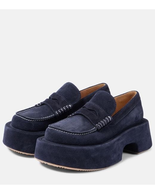 J.W. Anderson Blue Suede Platform Penny Loafers