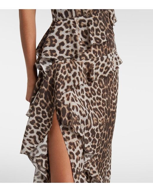JACQUES WEI Natural Leopard-Print Draped Silk Maxi Dress