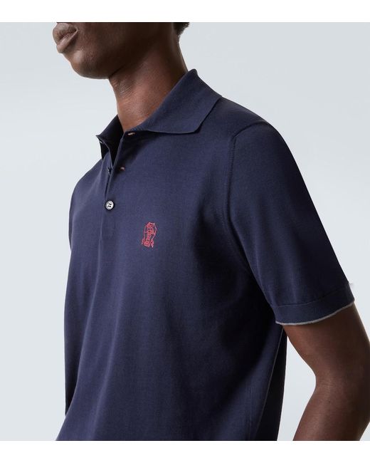 Polo De Pique De Algodon Bordado Brunello Cucinelli de hombre de color Blue