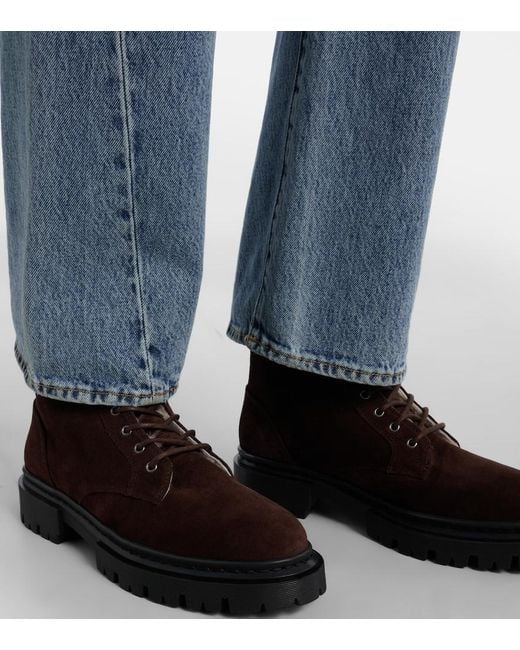 Staud Brown Henry Shearling-Lined Suede Combat Boots