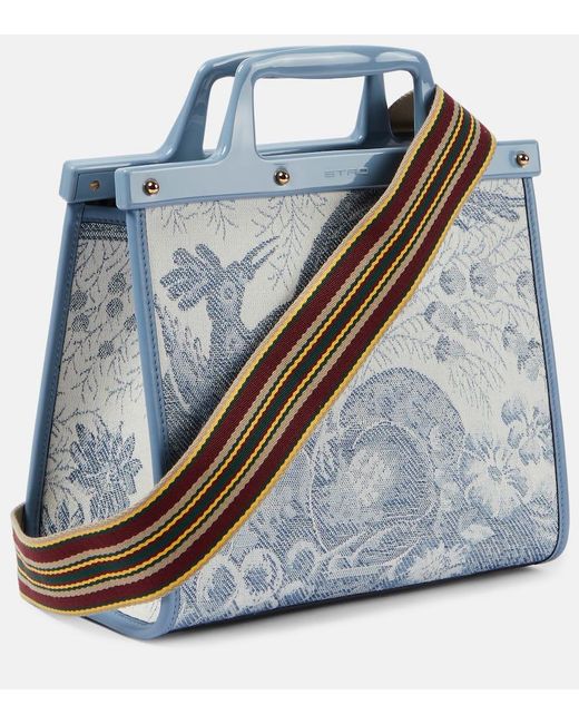 Etro Blue Bestickte Tote Love Trotter Small