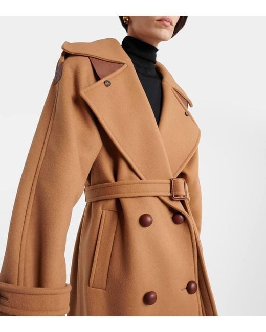 Tod's Brown Leather-trimmed Wool Coat