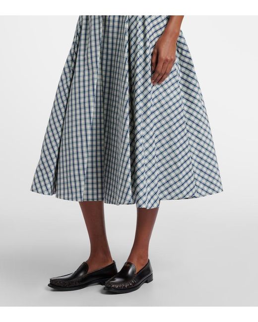 Prada Blue Checked Cotton-Blend Chambray Midi Skirt