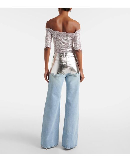 Jeans A Gamba Larga Metallizzati di Rabanne in Blue