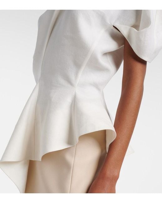 Khaite White Rumi Peplum Linen-Blend Top