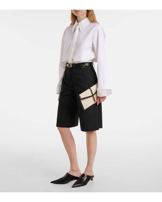 DeMellier London Natural Tokyo Leather-Trimmed Canvas Clutch