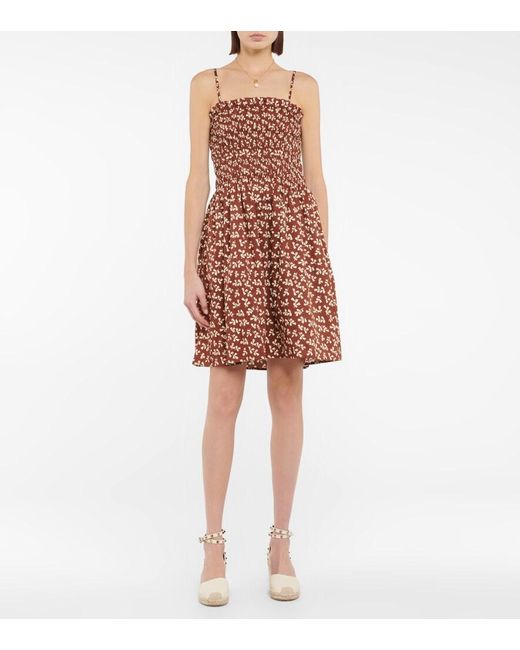 Tory Burch Multicolor Printed Smocked Cotton Minidress