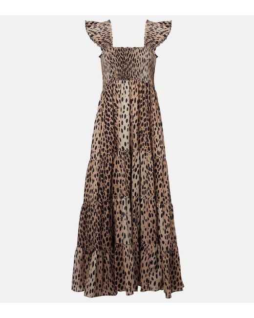 Rixo Brown Tiered Leopard-Print Cotton Maxi Dress