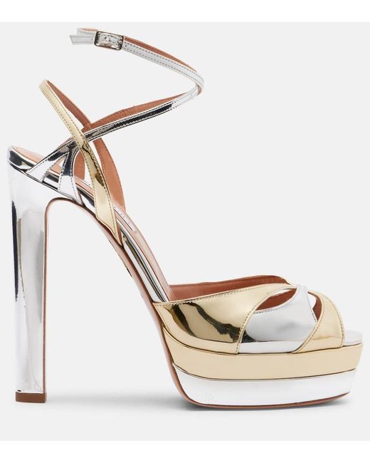 Aquazzura Metallic Moves 130 Mirrored Leather Platform Sandals