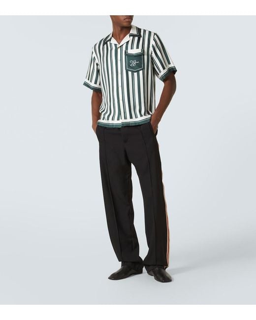 Wales Bonner Green June Striped Silk Bowling Shirt for men