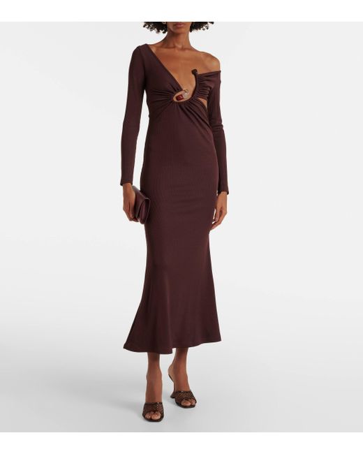 Christopher Esber Purple Spiral Crystal Ribbed-Knit Maxi Dress