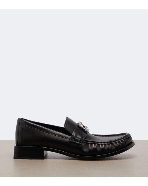 Roger Vivier Black Viv Moc Embellished Leather Loafers