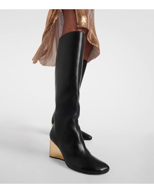 Rabanne Black Leather Wedge Boots