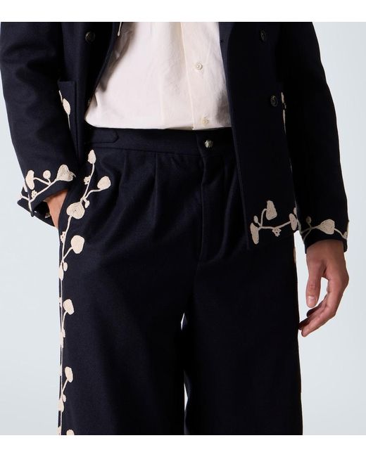 Bode Blue Snowdrop Wool-Blend Wide-Leg Pants for men