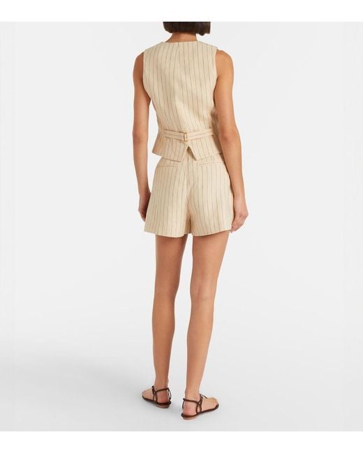 Zimmermann Natural Striped Belted Linen Shorts