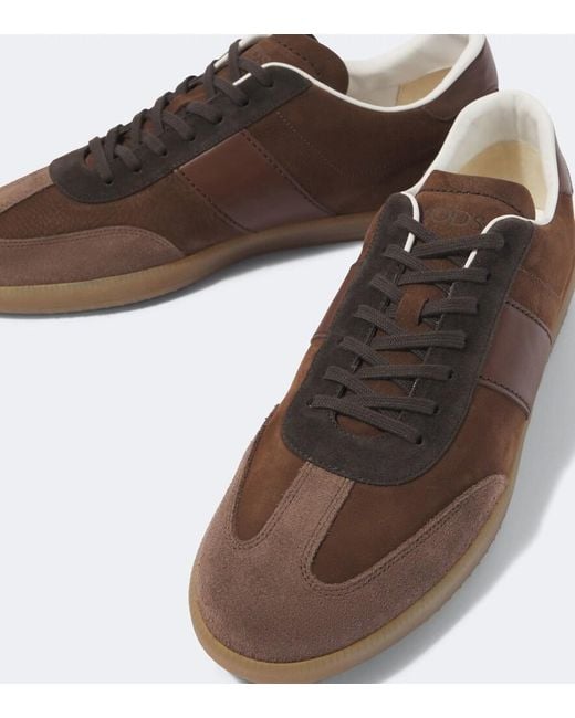 Tod's Brown Tabs Leather And Suede Sneakers for men