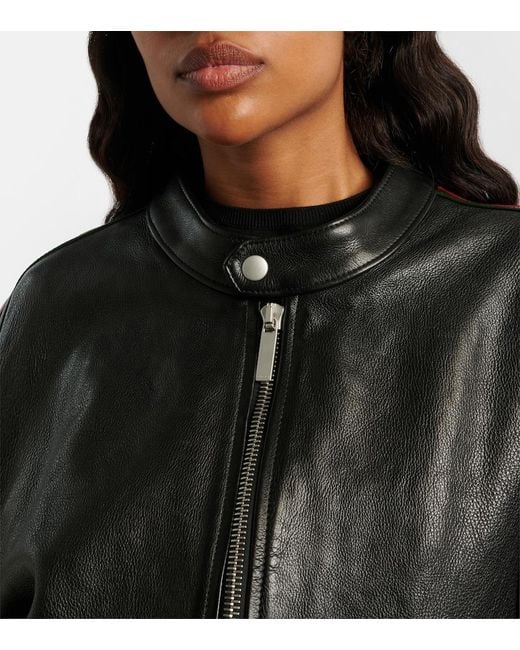 Gucci Black Web Stripe Leather Biker Jacket