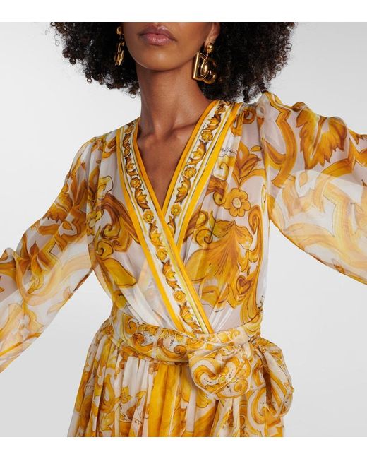 Dolce & Gabbana Metallic Majolica Silk Chiffon Midi Dress