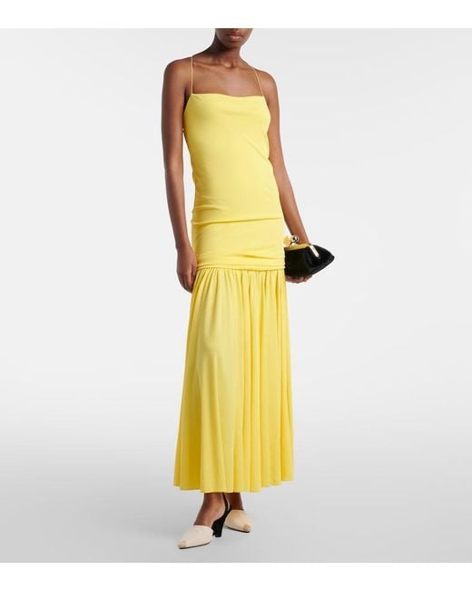 Jacquemus Yellow Abiha Gathered Jersey Midi Dress
