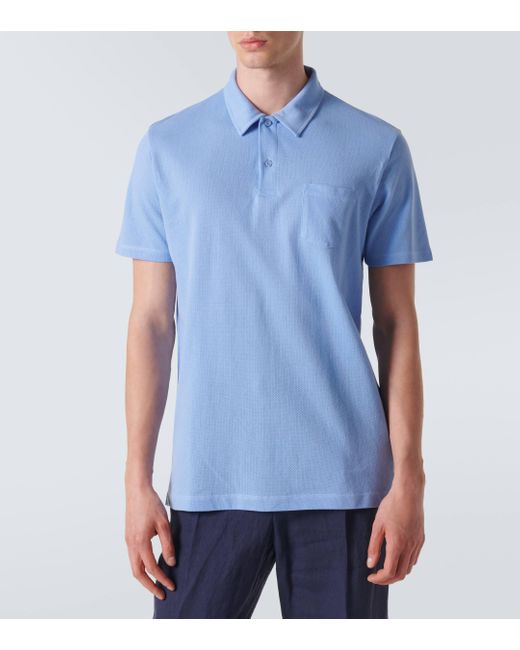 Sunspel Blue Riviera Cotton Polo Shirt for men